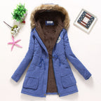 Damen Gesteppte Winterjacke mit Abnehmbarem Kunstfellkragen und Praktischen Aufgesetzten Taschen EB