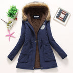 Damen Gesteppte Winterjacke mit Abnehmbarem Kunstfellkragen und Praktischen Aufgesetzten Taschen EB