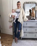 Damen Grobstrick-Cardigan mit geflochtenem Gürtel und langen Ärmeln EB