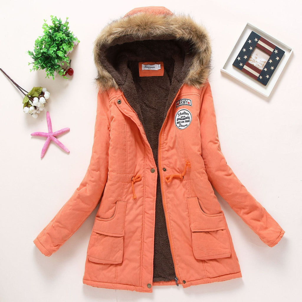 Damen Gesteppte Winterjacke mit Abnehmbarem Kunstfellkragen und Praktischen Aufgesetzten Taschen EB