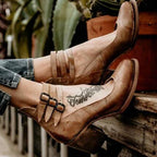 Chunky Heels - Damen Knöchelriemen Blockabsätze Geschlossene Zehen Schuhe EB