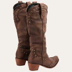 Damen Cowboy Stiefel Western Stil Imitationsleder mit Spitzem Zeh und Dekorativen Nieten EB