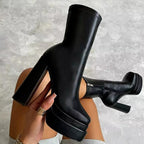 Damen Ankle Boots Plattform Stilvolle Kunstleder EB