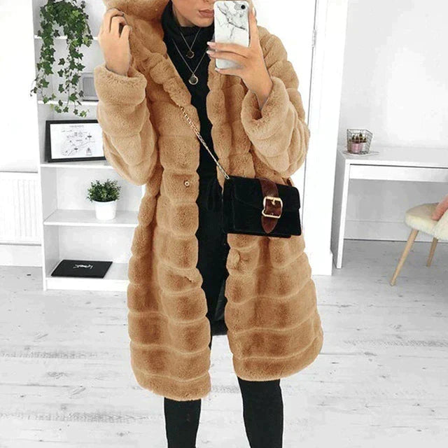 EB | Winter Langjacke - Kapuzen-Design mit Flauschiger Textur
