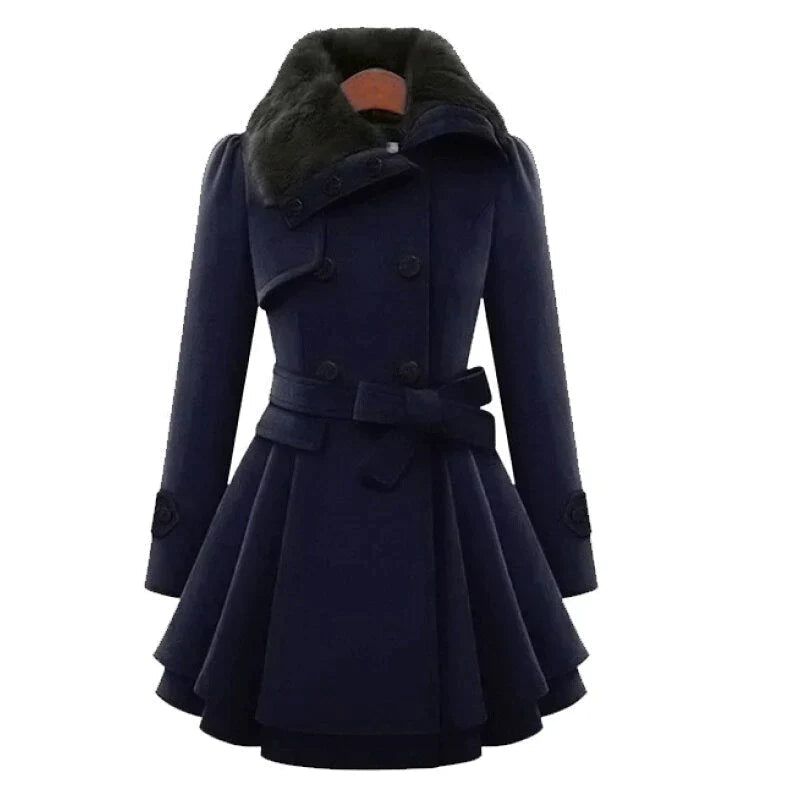 EB | Damen-Trenchcoat mit Veganem Fell und Gürtel