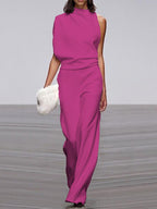 EB | Damen Jumpsuit mit Rundhalsausschnitt, Armellos und Weitem Bein