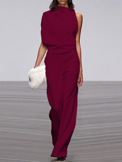 EB | Damen Jumpsuit mit Rundhalsausschnitt, Armellos und Weitem Bein