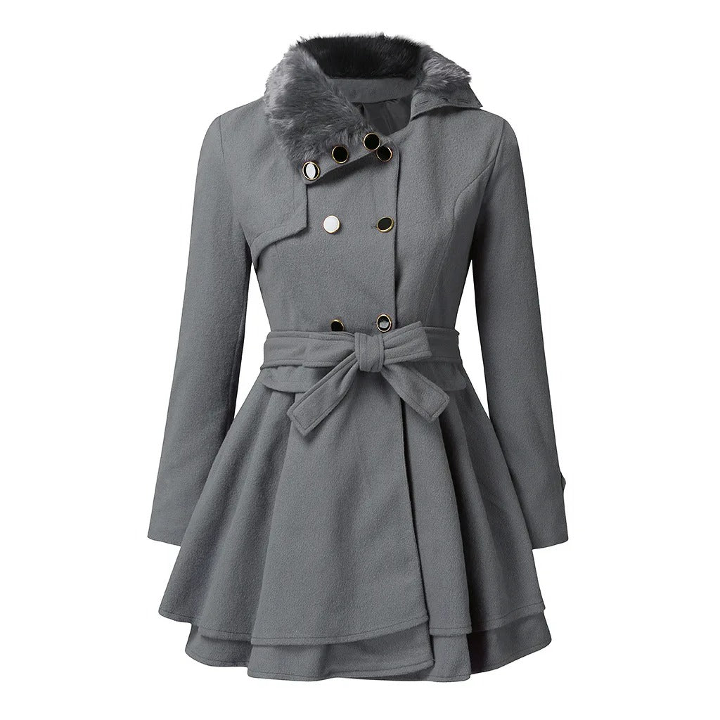 EB | Damen-Trenchcoat mit Veganem Fell und Gürtel