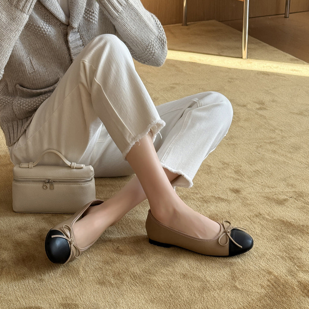 Damen Ballerinas mit eleganter Schleife und modischer Zweifarben-Optik EB