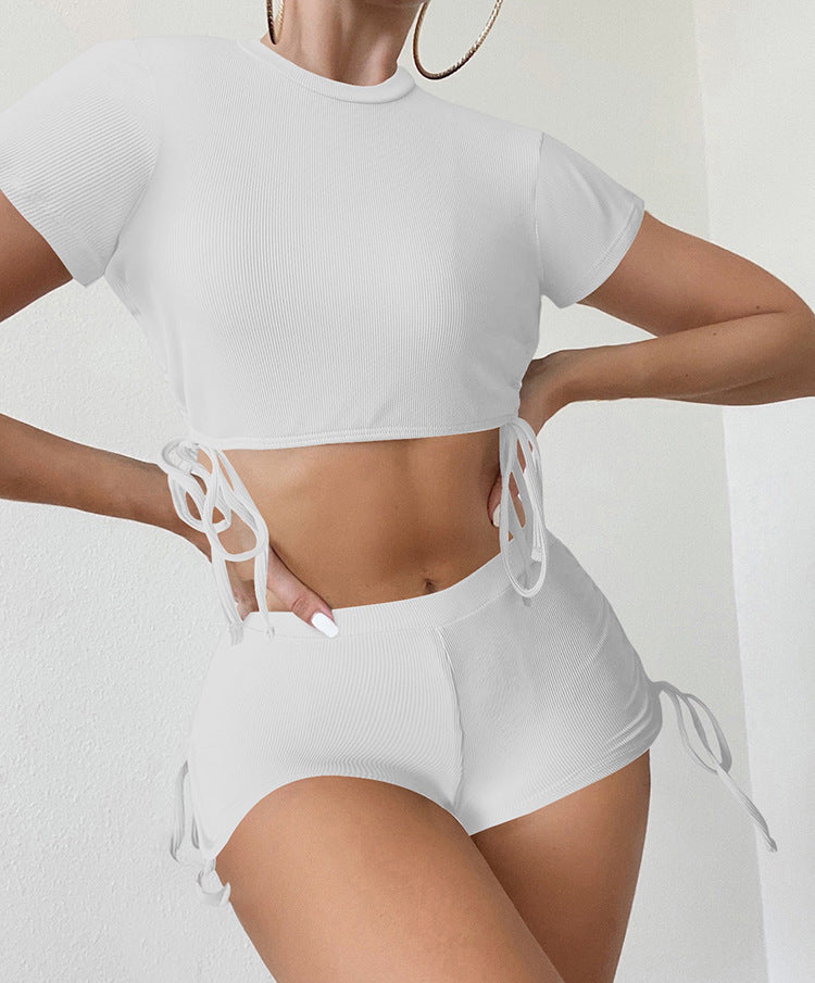 Damen Sportliches Crop-Top und Shorts-Set EB