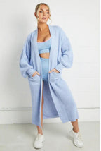 Damen Langer Strickmantel mit großzügigen Taschen EB