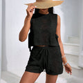 Damen lässiges Häkel-Set mit Crop-Top und Shorts EB