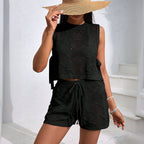 Damen lässiges Häkel-Set mit Crop-Top und Shorts EB