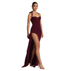 Damen Elegantes Kleid mit asymmetrischem Saum und schicker Nackenbindung EB