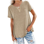 Damen hochwertiges T-Shirt mit Knopfdetail und lockerem Schnitt EB