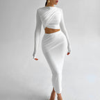 Damen Elegantes Crop-Top und Maxirock Ensemble mit Wickeldesign EB