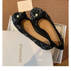 Damen Ballerina mit trendigem Tweed-Obermaterial und elegantem Perlenakzent EB