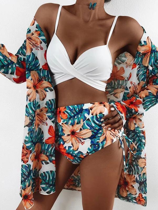 Damen Blütenmuster Strandkimono mit lässigem Schnitt EB