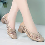 Damen Dekorative Ballerinas mit Strassverzierung und bequemen Blockabsatz EB
