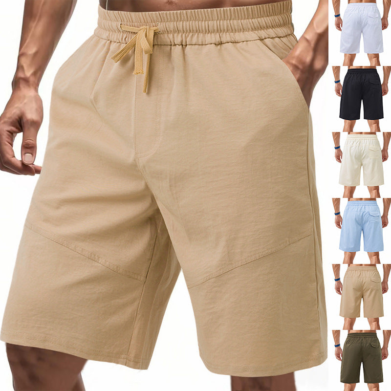 Knie lange Leinen-Mix-Shorts für Herren mit Kordelzug