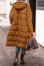 Damen lange, gefütterte Winterjacke mit Kapuze und stylischem Schnitt EB
