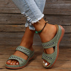 Damen Bequeme Leder-Sandalen mit dekorativem Lochmuster EB