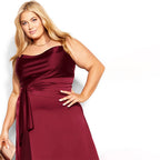 Damen elegantes Hochzeitskleid mit asymmetrischem Saum und Taillengürtel EB
