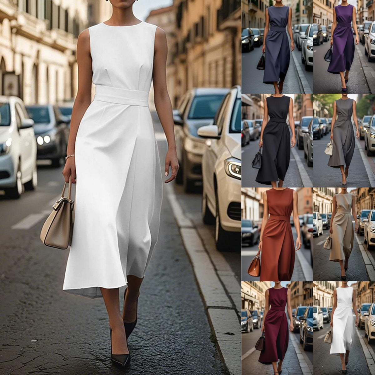 Damen elegantes Maxikleid mit figurbetonter Silhouette und seitlichem Schlitz EB