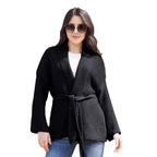 Damen Grobstrick-Cardigan mit Gürtel und weitem Schnitt EB
