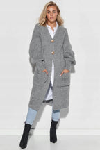Damen Grober Strickmantel mit praktischen Taschen und modischem Knopfverschluss EB