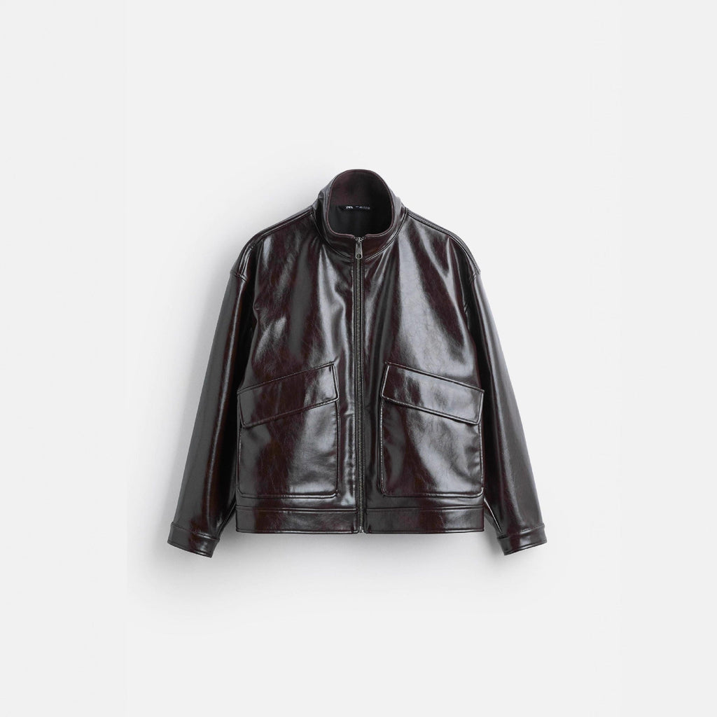 Damen Kunstlederjacke mit luxuriösen großen Taschen EB