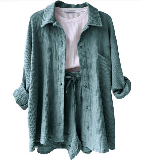 Damen lässiges Oversize-Hemd mit kurzem Schnitt und praktischen Taschen EB