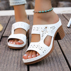 Damen Bequeme Holz-Blockabsatz-Sandaletten mit atmungsaktivem Design EB