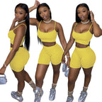 Damen Sportliches Set mit figurbetonendem Crop-Top und Shorts EB