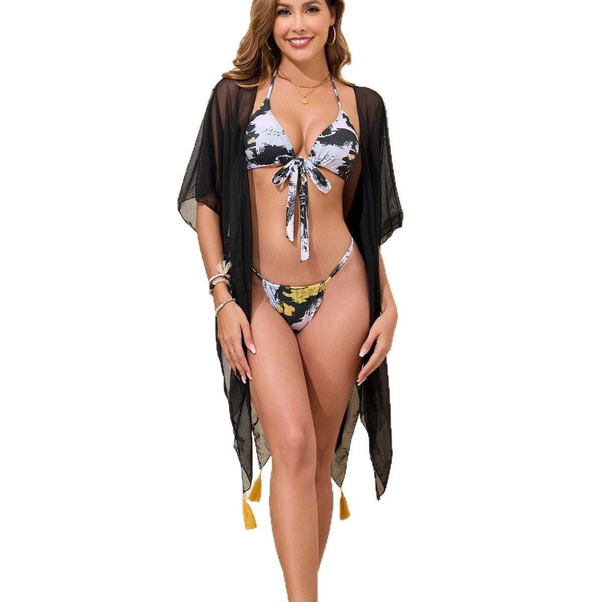 Damen Bademantel mit modischem Kimono-Design EB