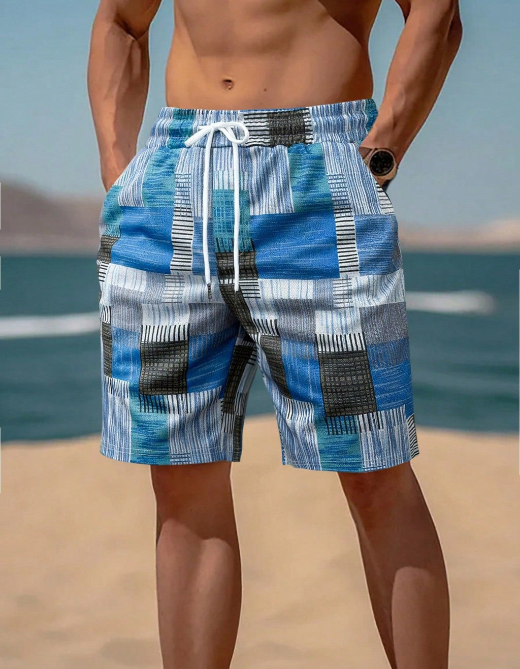 Herren stylische Bade-Shorts mit modernem Graphikmuster EB