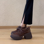 Damen bequeme Plateau-Schnürschuhe mit robustem Sohlenprofil und trendigem Design EB