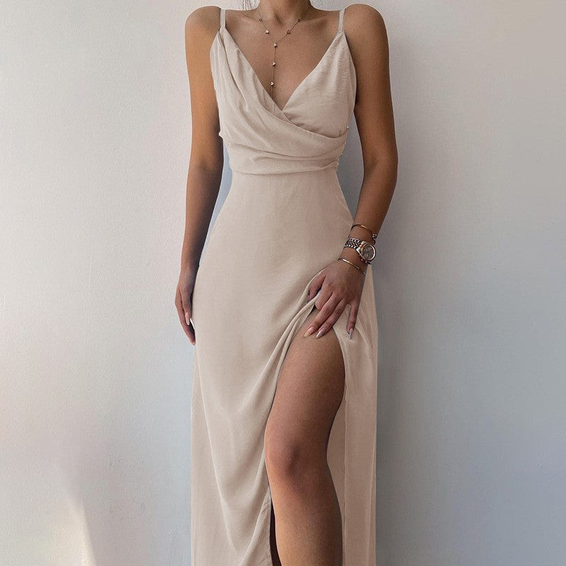 Damen Elegantes Maxikleid mit schickem Wickelausschnitt und verführerischem Schlitz EB
