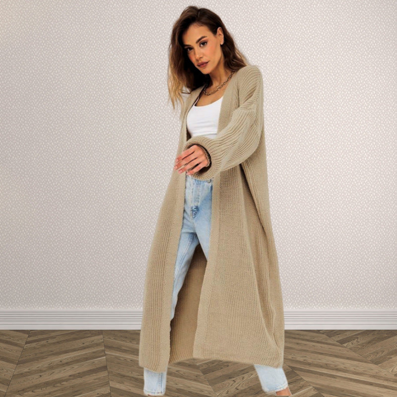 Damen Grober Strickmantel mit offenem Schnitt und tiefen Taschen EB