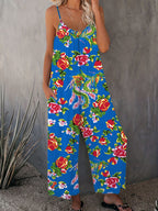 Damen Luftiger Jumpsuit mit floralem Design und verstellbaren Trägern EB