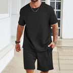 Leichtes Herren-Freizeitset in Waffelstruktur mit Rundhals-T-Shirt und Shorts