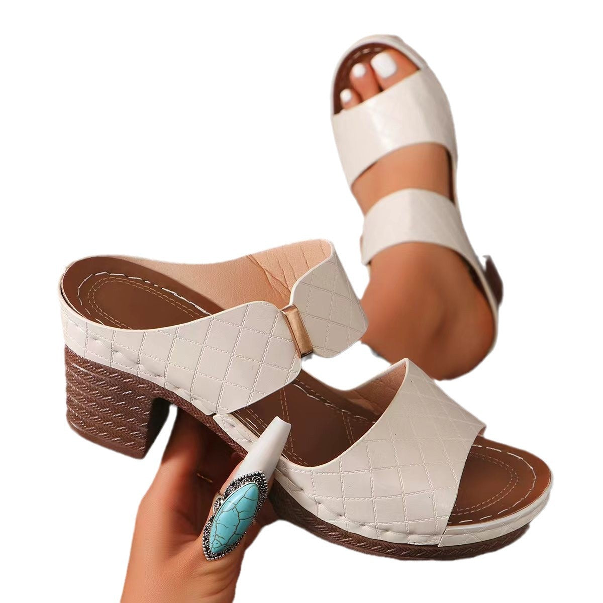 Damen bequeme Absatzsandalen mit atmungsaktiven Riemen und stabiler Laufsohle EB