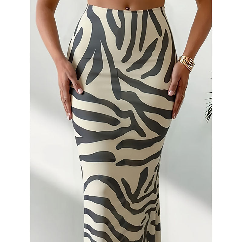 Damen Elegante Maxirock mit Zebramuster EB