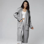 Damen Langer Strickmantel mit praktischen Taschen und strukturiertem Design EB
