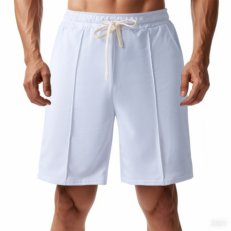 Kniekurze, entspannte Bermuda-Shorts für Herren mit Bügelfalte, elastischem Bund und Seitentaschen