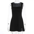 Damen Elegantes ärmelloses Kleid mit quadratischem Ausschnitt und hohem Schlitz EB