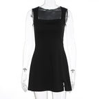 Damen Elegantes ärmelloses Kleid mit quadratischem Ausschnitt und hohem Schlitz EB
