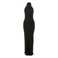 Damen Elegantes Langkleid mit Choker-Ausschnitt und Raffungen EB