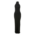 Damen Elegantes Langkleid mit Choker-Ausschnitt und Raffungen EB