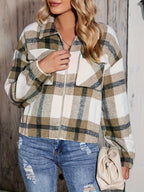 Damen Karierte Oversize-Hemdjacke mit Taschen EB
